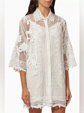 Farm Rio White Crochet Guipure Lace Dress - Size M